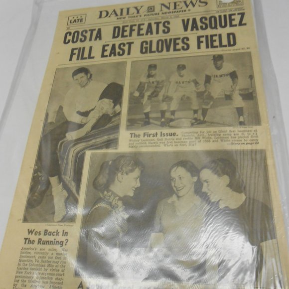 Rare New York's picture Newspaper Saturday March 3, 1956 Costa Defeats Vasquez - Picture 2 of 9